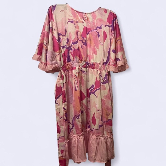 Chic Satinlike Pink and White Women's Babydoll Ruffled Dress - Picture 4 of 5